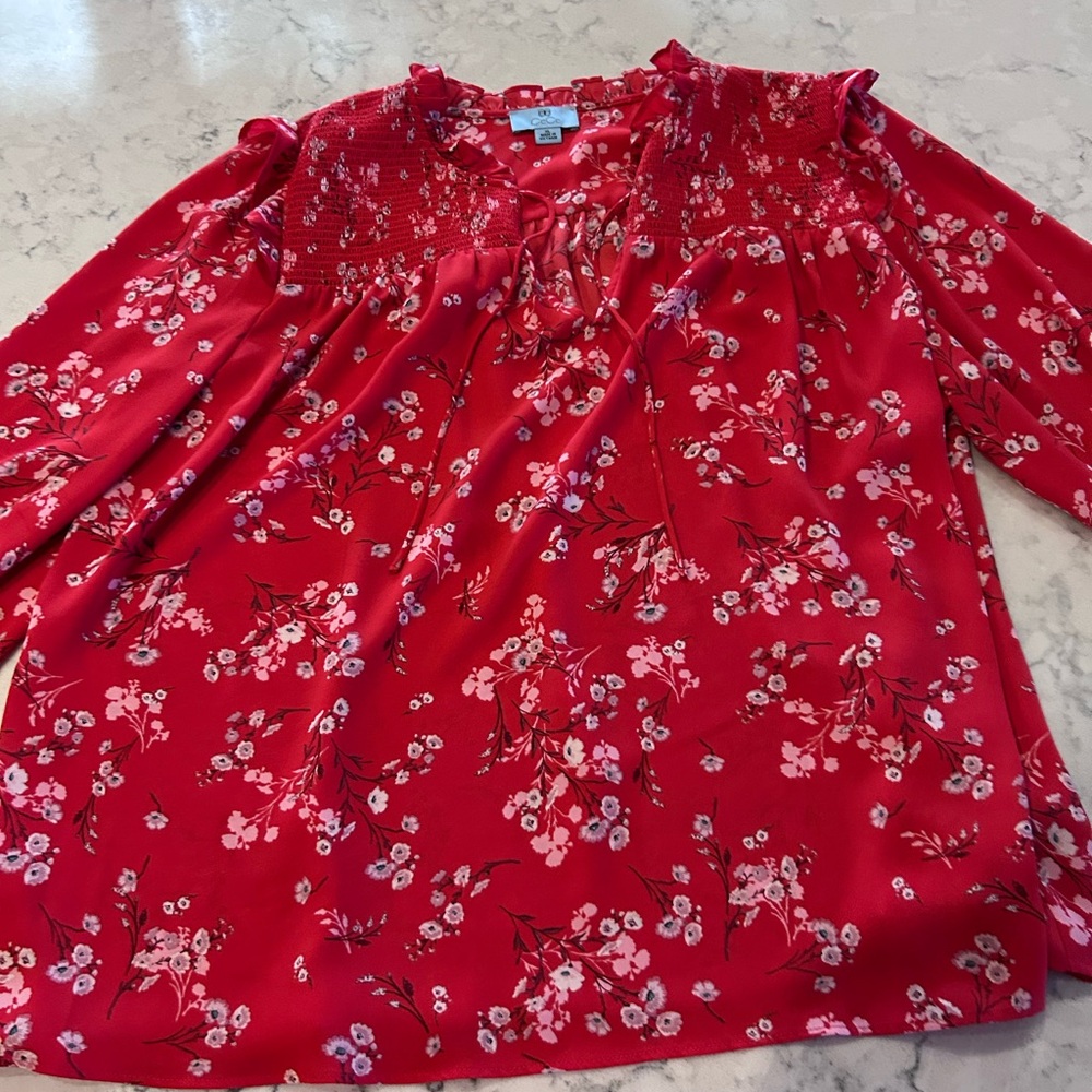 CeCe Red Floral Blouse - Picture 4 of 5